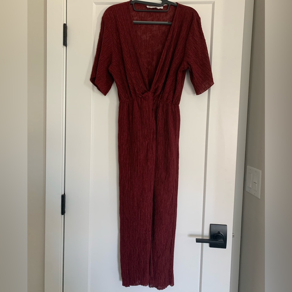 All in favor pleated maroon dress